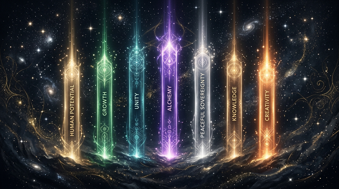 Conceptual artwork depicting the seven pillars of light representing Mkunzi